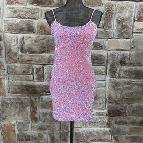 Velvi Bubble Gum Pink Sequin Bodycon Lined Dress,