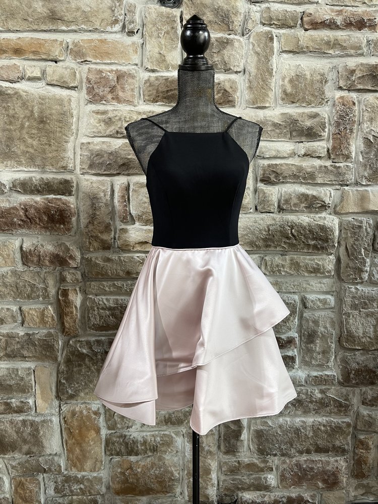 Betsy & Adam Black with Blush Double Ruffle Skirt, Size 6