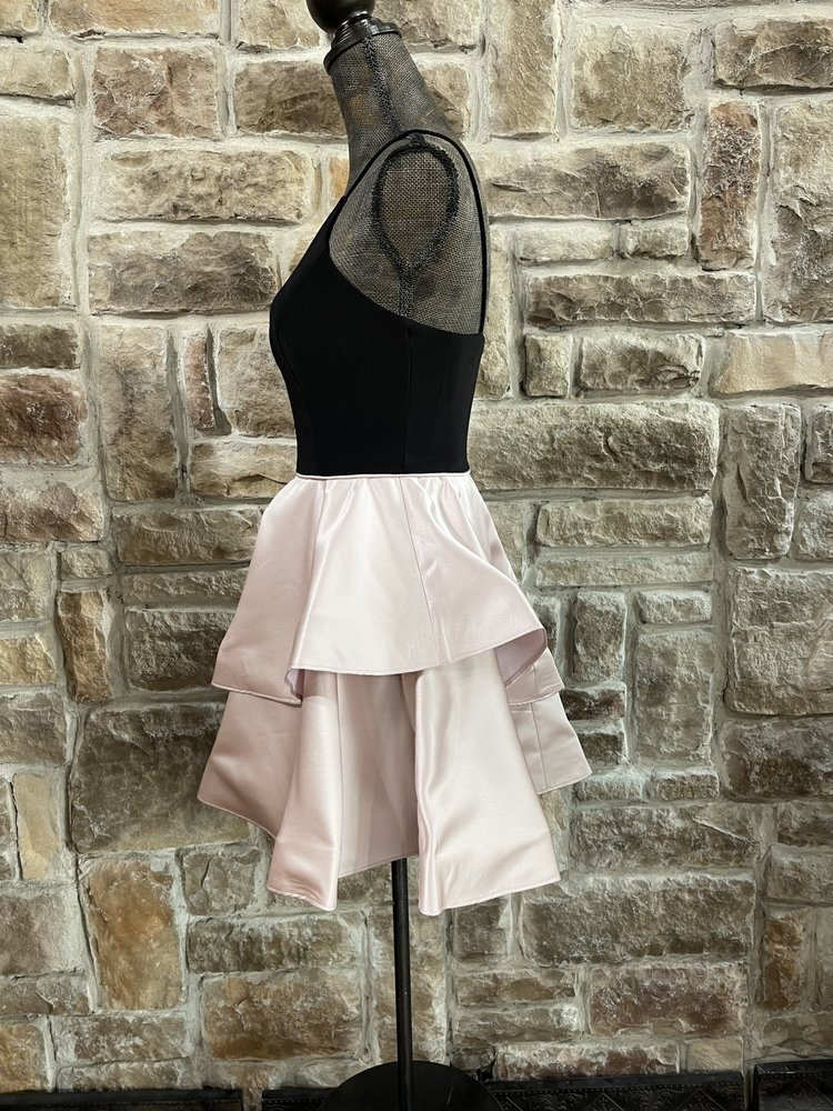Betsy & Adam Black with Blush Double Ruffle Skirt, Size 6