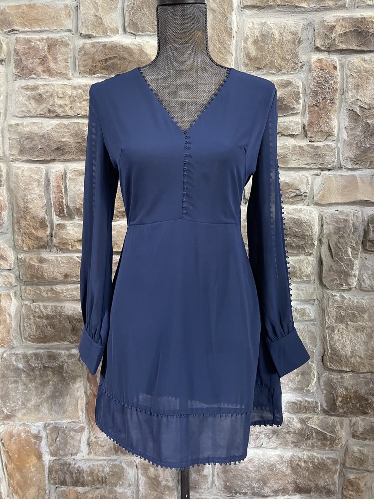 Wild Ginger Navy Dress with Sheer Open Sleeves, Size 8