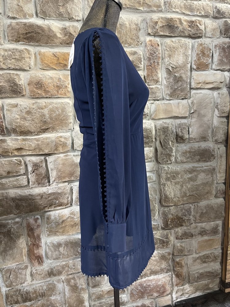 Wild Ginger Navy Dress with Sheer Open Sleeves, Size 8