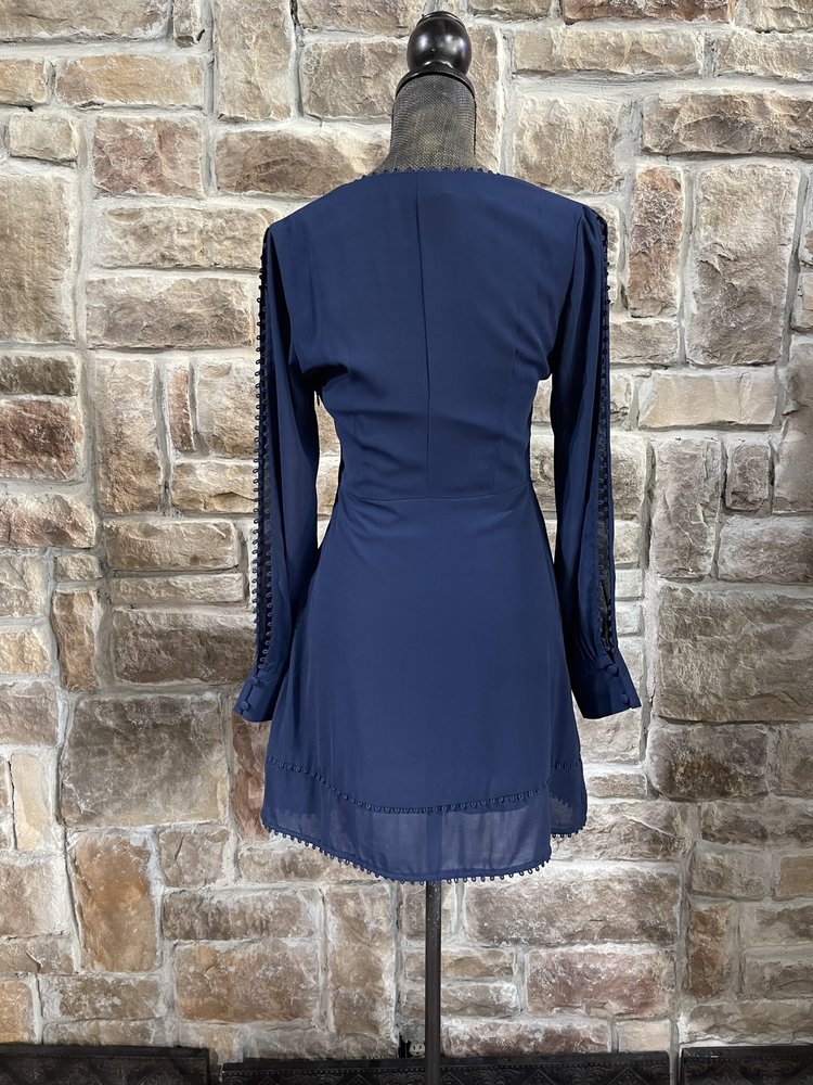 Wild Ginger Navy Dress with Sheer Open Sleeves, Size 8