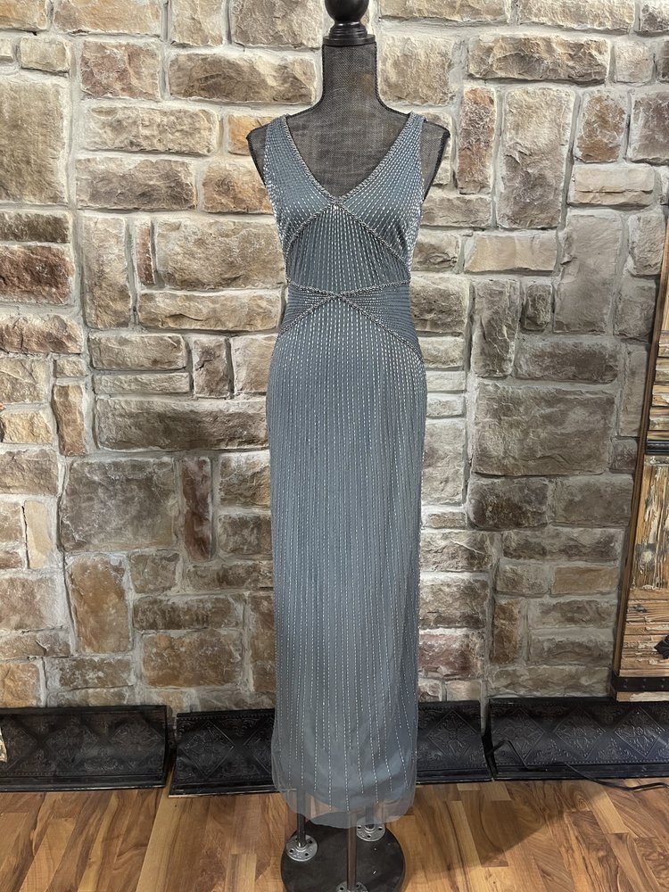 Adrianna Papell Green Granite Gown with Silver Beading, Size 2