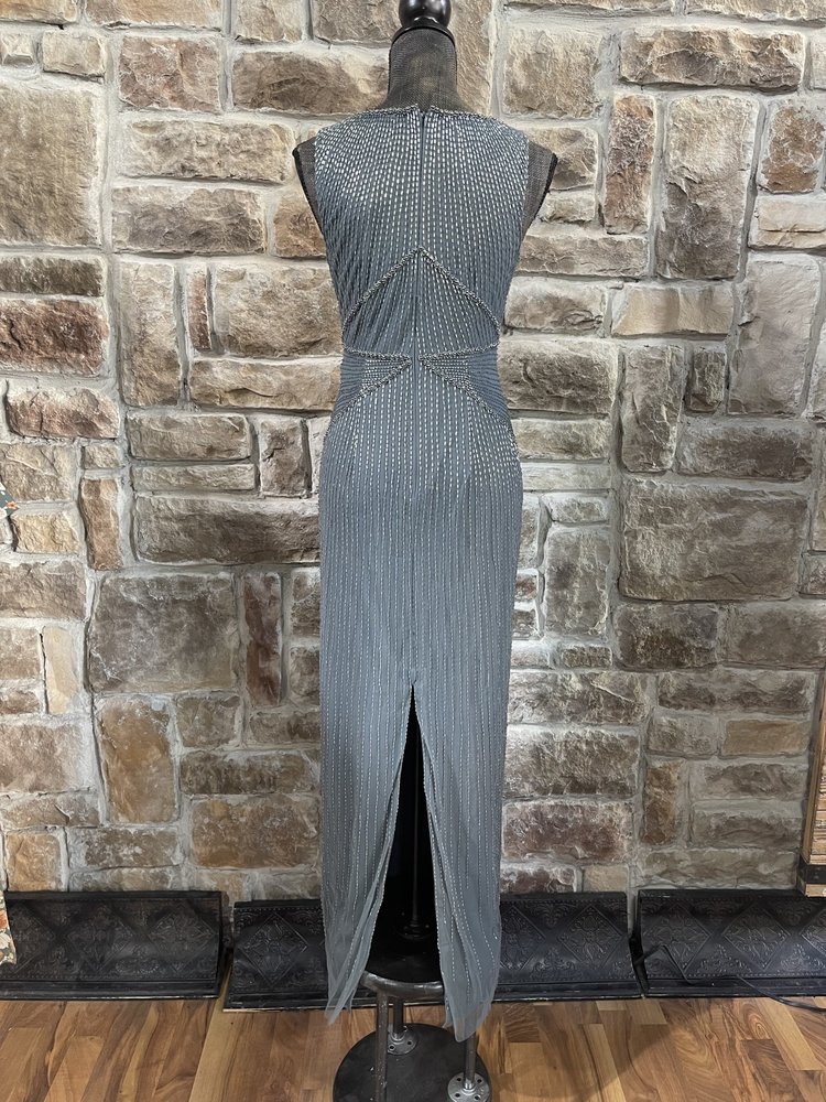 Adrianna Papell Green Granite Gown with Silver Beading, Size 2