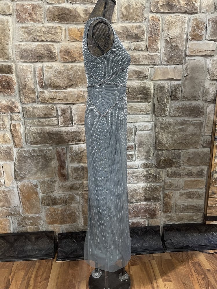 Adrianna Papell Green Granite Gown with Silver Beading, Size 2