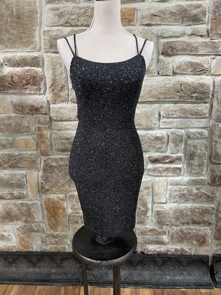 Fiesta Fashion Black Sparkle Lace Up Back Dress