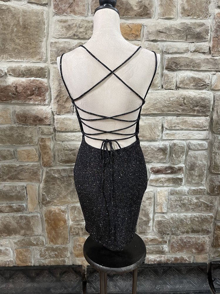 Fiesta Fashion Black Sparkle Lace Up Back Dress
