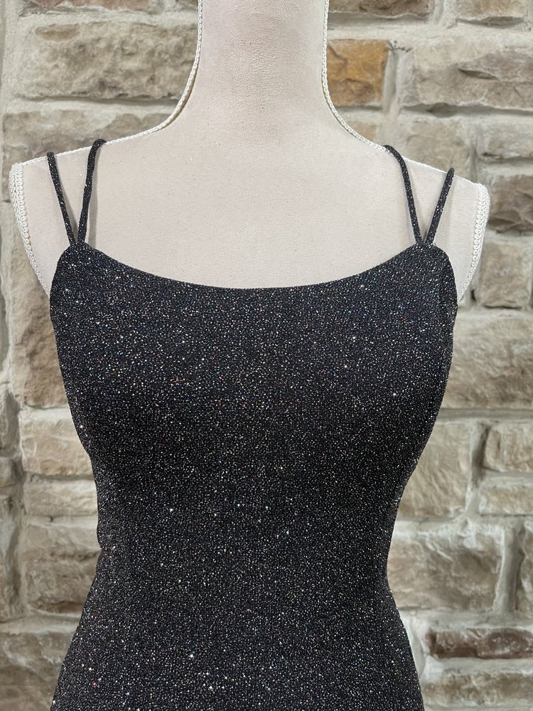 Fiesta Fashion Black Sparkle Lace Up Back Dress