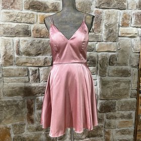 Sequin Hearts Dusty Rose Pink Satiny A-Line Dress, Size 11/12