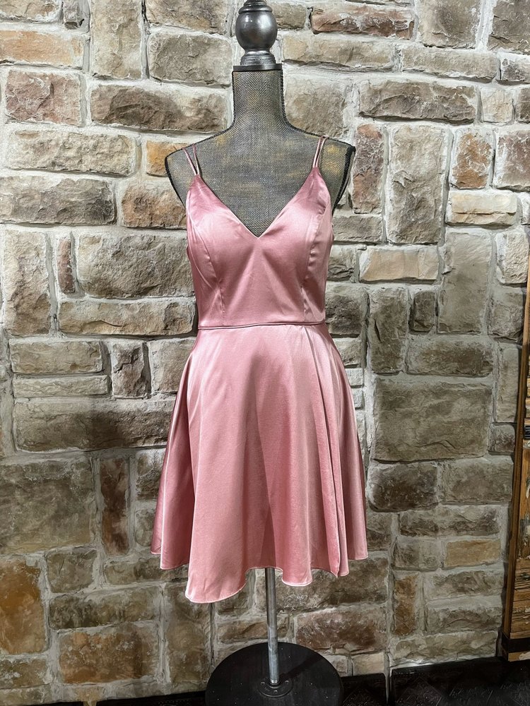 Sequin Hearts Dusty Rose Pink Satiny A-Line Dress, Size 11/12