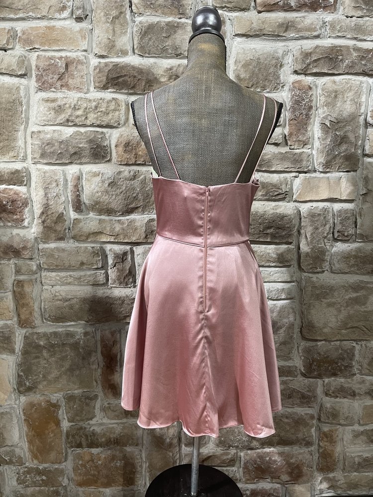 Sequin Hearts Dusty Rose Pink Satiny A-Line Dress, Size 11/12