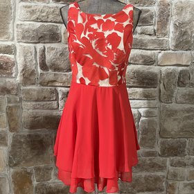 City Studio Red Leafy Print A-Line Dress, Size 11/12