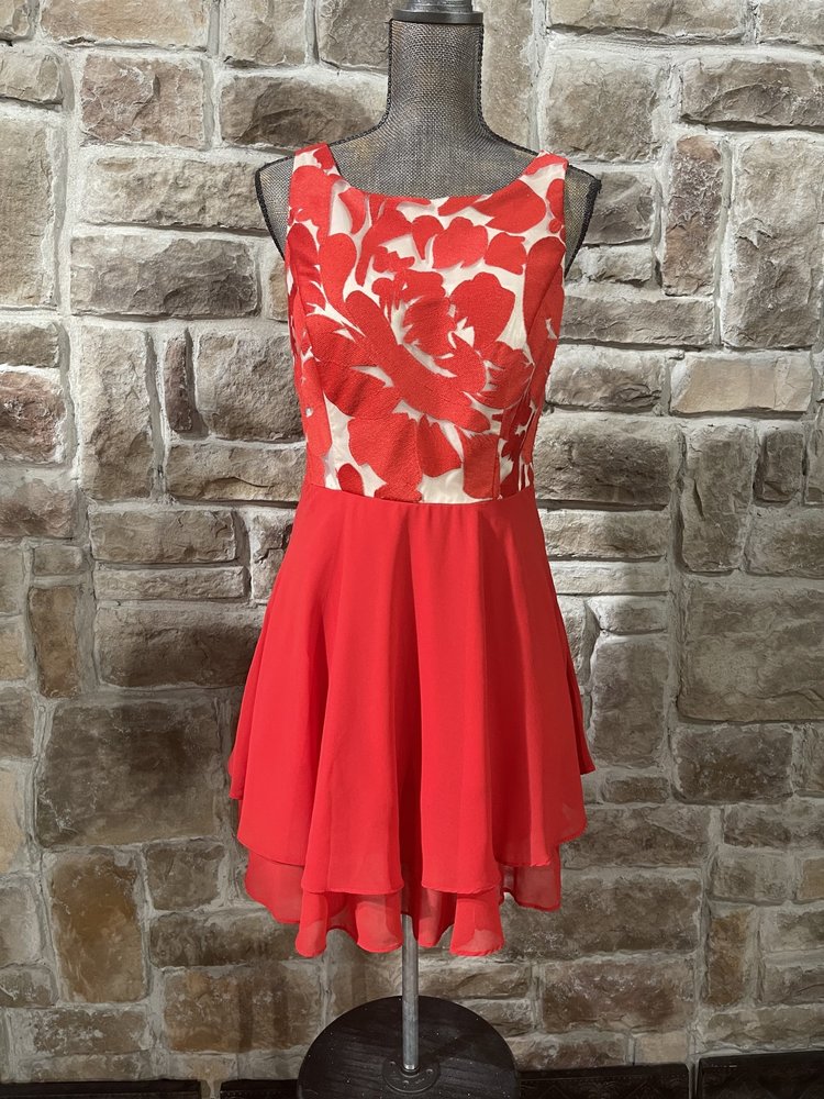 City Studio Red Leafy Print A-Line Dress, Size 11/12