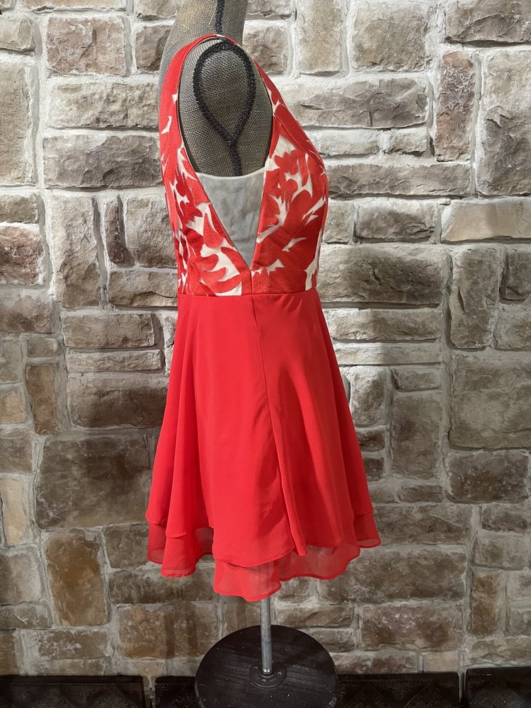 City Studio Red Leafy Print A-Line Dress, Size 11/12