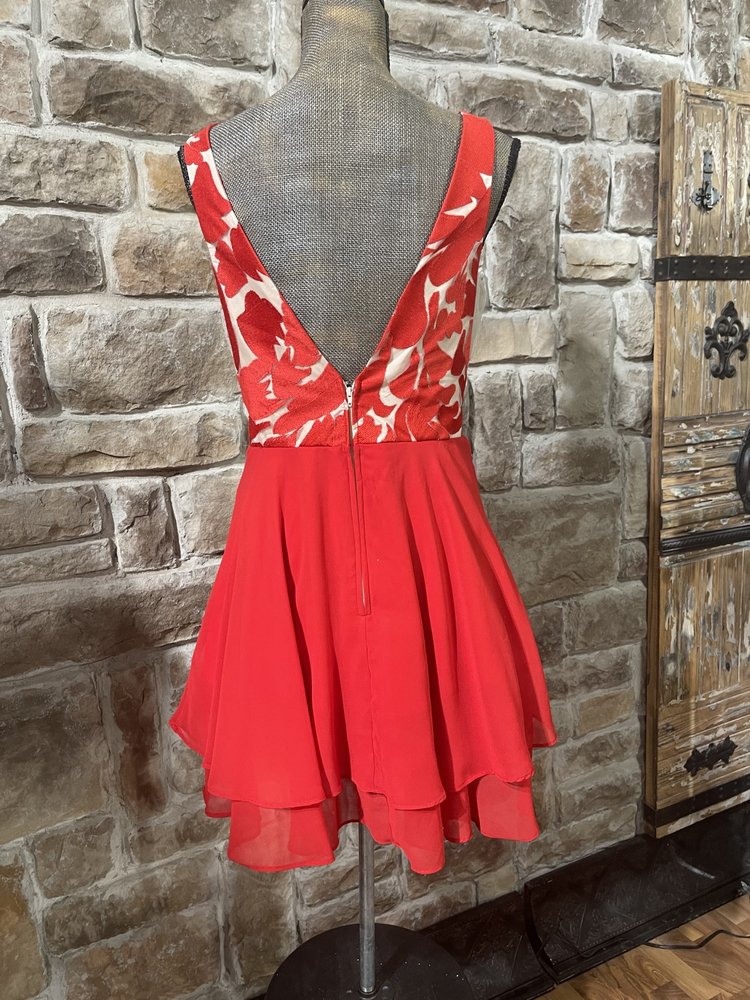 City Studio Red Leafy Print A-Line Dress, Size 11/12