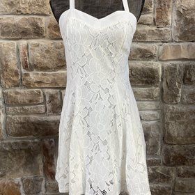 Trixxi White Floral Lace Dress with Cross-Strap Back, Size M