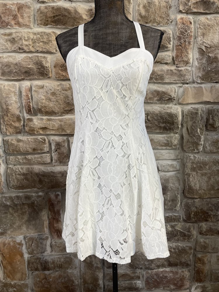 Trixxi White Floral Lace Dress with Cross-Strap Back, Size M