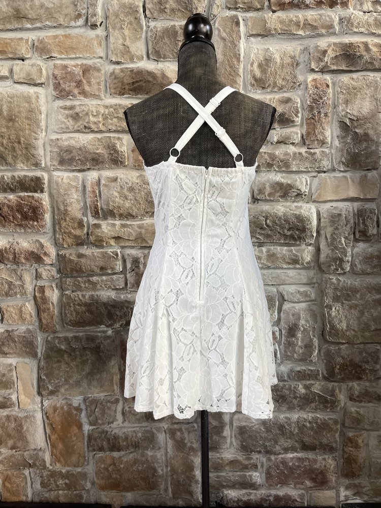 Trixxi White Floral Lace Dress with Cross-Strap Back, Size M