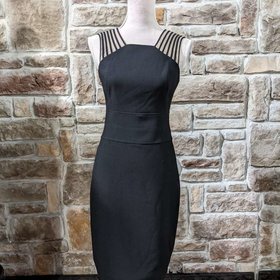 Halston Black Sheath with Straps with Mesh Inset, Size 2