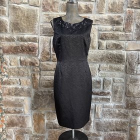Preston  & York Black Textured Sheath with Embellished Neckline, Size 8
