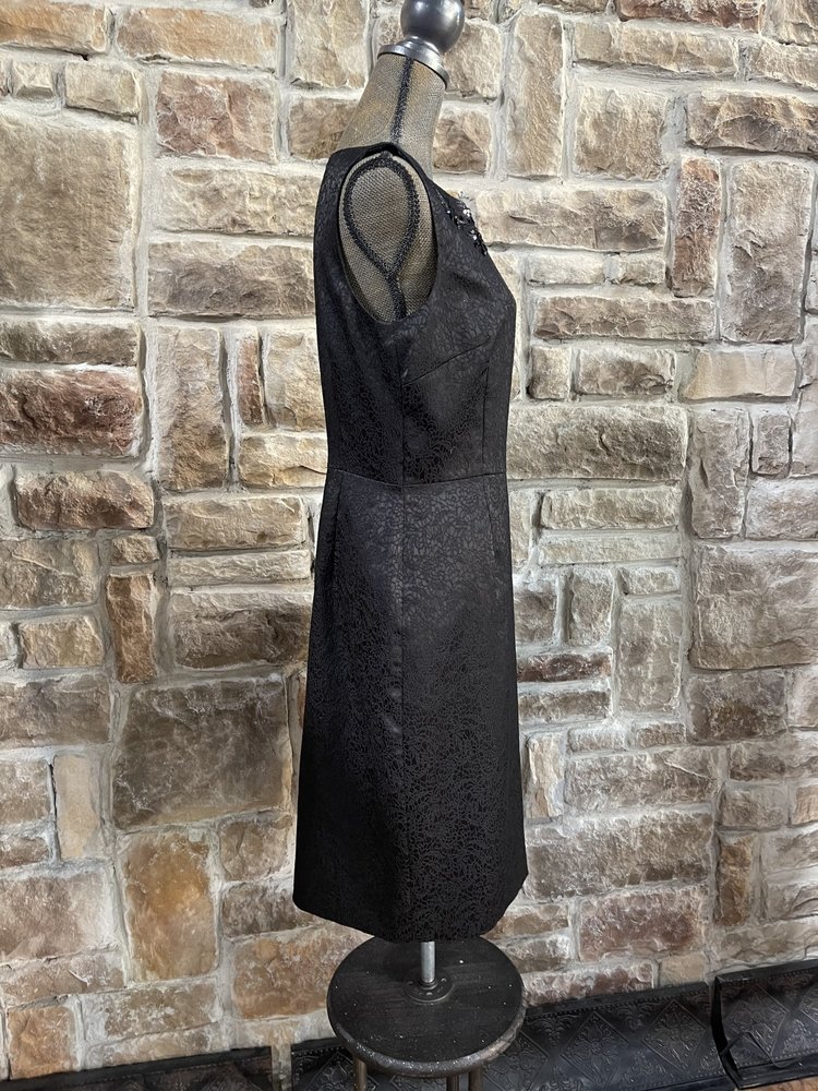 Preston  & York Black Textured Sheath with Embellished Neckline, Size 8