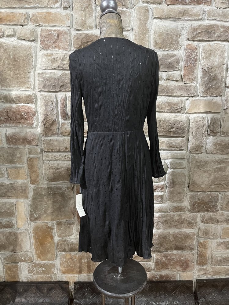 Adrianna Papell Black Crinkle Dress with Sequins, Size 8
