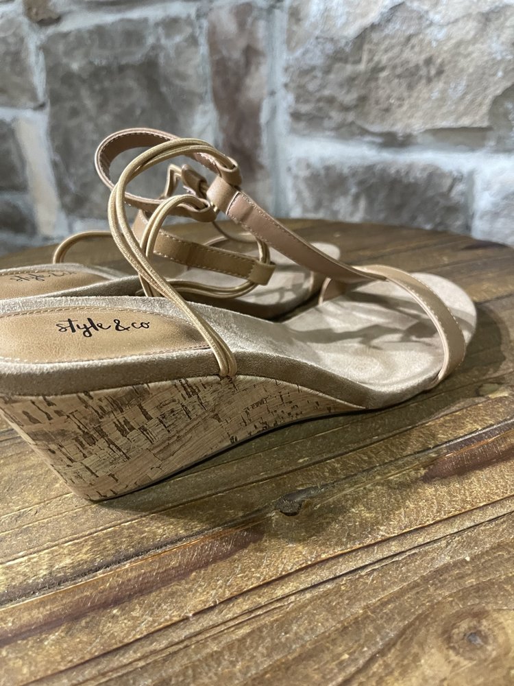 Style & Co Tan T-Strap Wedge Sandals, Size 11