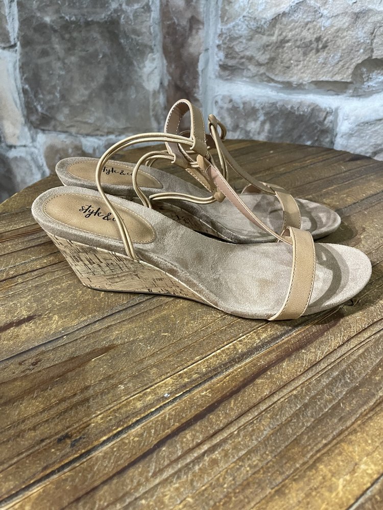 Style & Co Tan T-Strap Wedge Sandals, Size 11