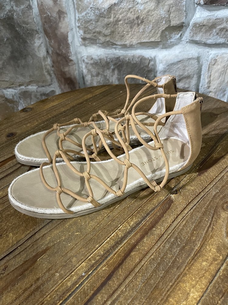 Sun + Stone Tan Gladiator Flats, Size 11