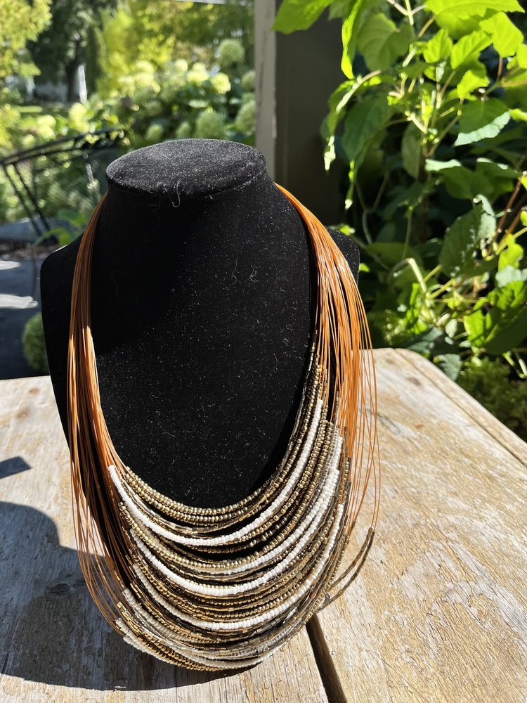 Copper with White Multi Strand Statement Necklace