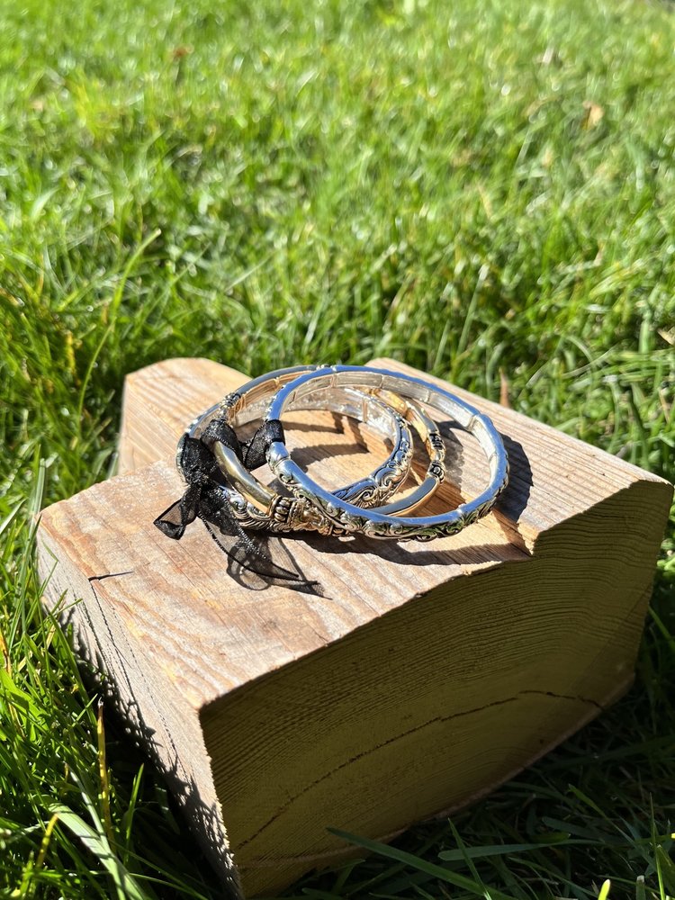 Silver and Gold Set of Three Bendable Bangles
