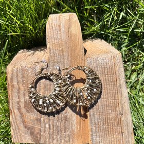 Copper with White and Silver Beaded Circle Earrings