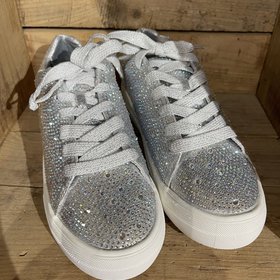La Sheelah Silver AB Sparkle Tennis Shoes with Laces