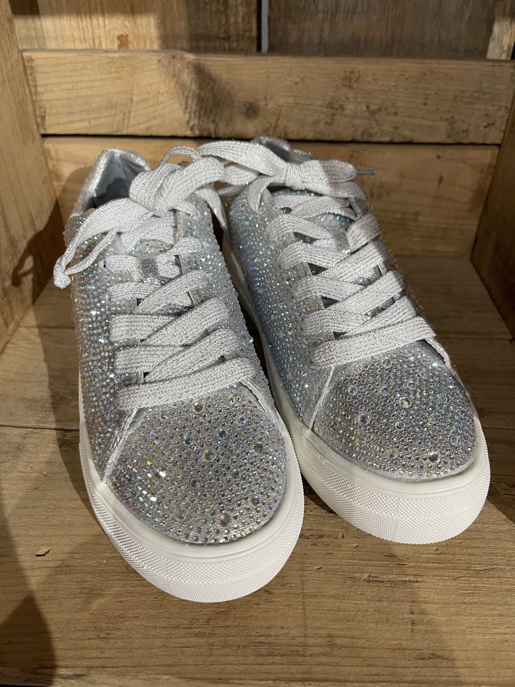 La Sheelah Silver AB Sparkle Tennis Shoes with Laces