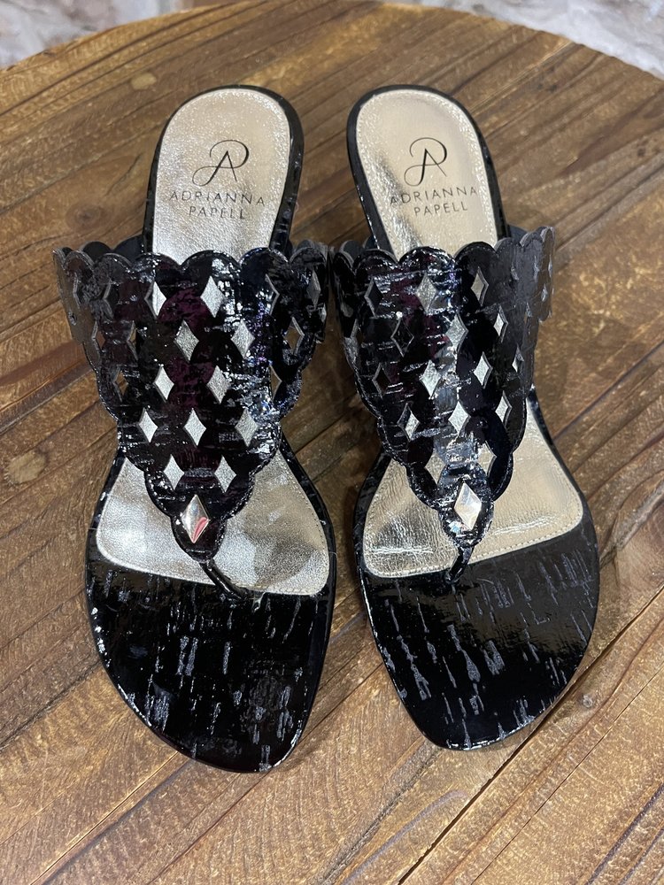 Adrianna Papell Black Slip On Wedge Sandal