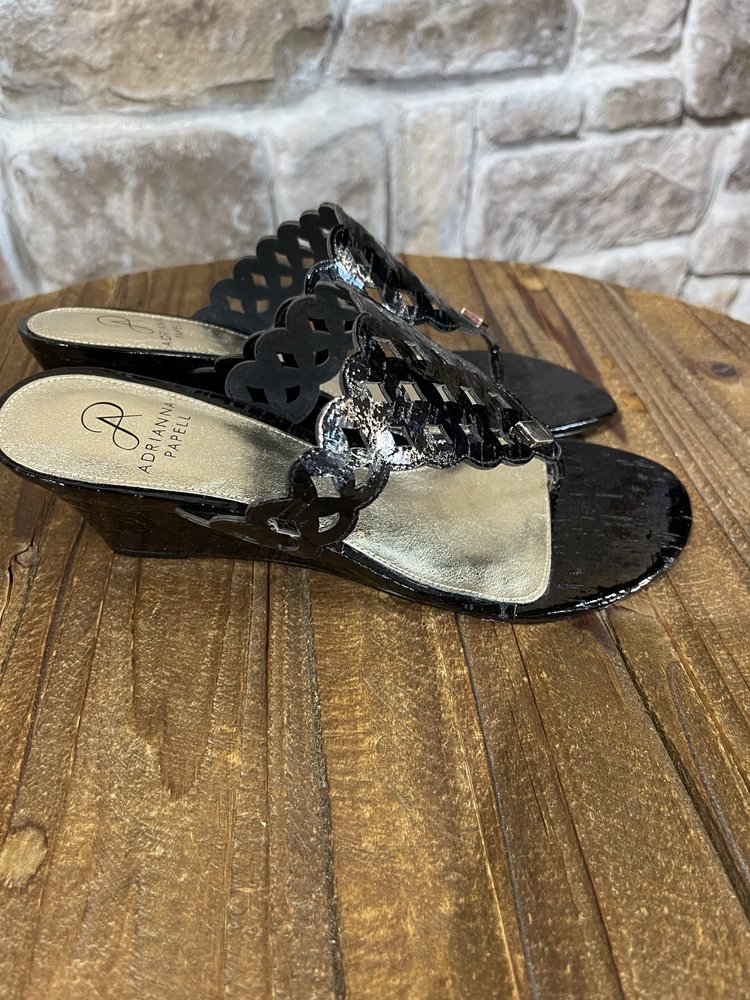 Adrianna Papell Black Slip On Wedge Sandal