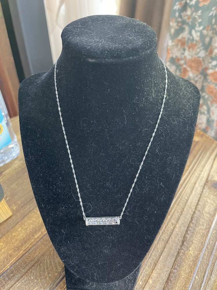 Cate d' Argent Sterling Silver Cylinder Necklace with Cubic Zirconia Jewels