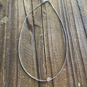 925 Silver Silver Cord with Cubic Zirconia Solitaire Necklace