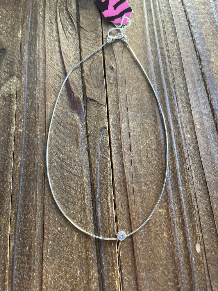 925 Silver Silver Cord with Cubic Zirconia Solitaire Necklace