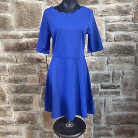 Monteau Royal Blue Dress with Scallop Neck Line Size Petite L