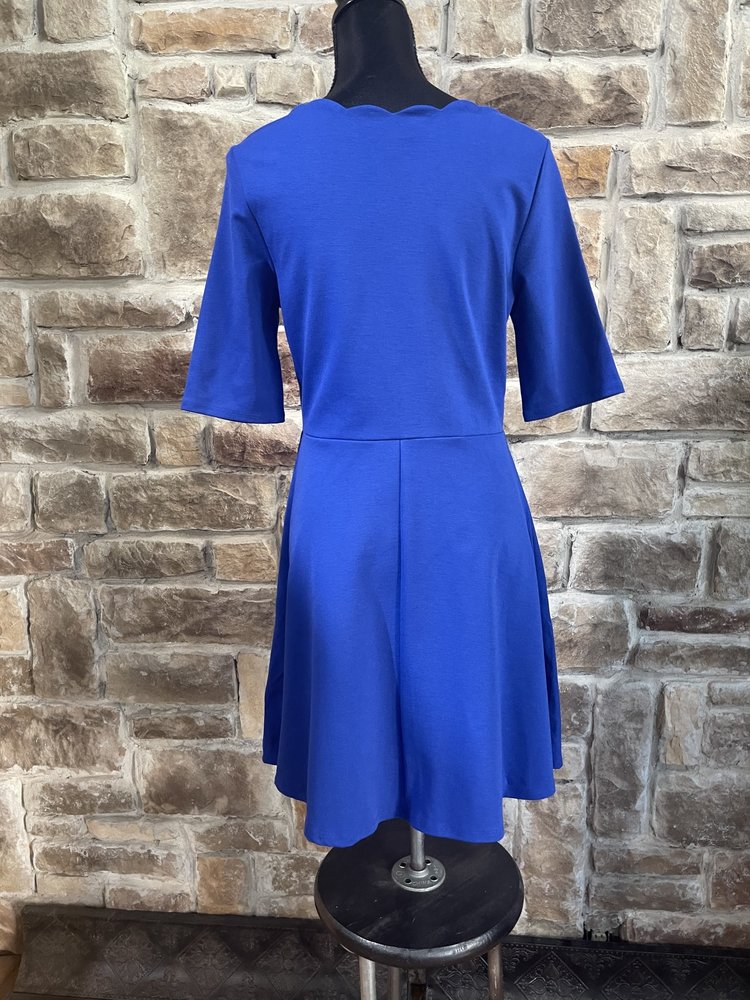 Monteau Royal Blue Dress with Scallop Neck Line Size Petite L