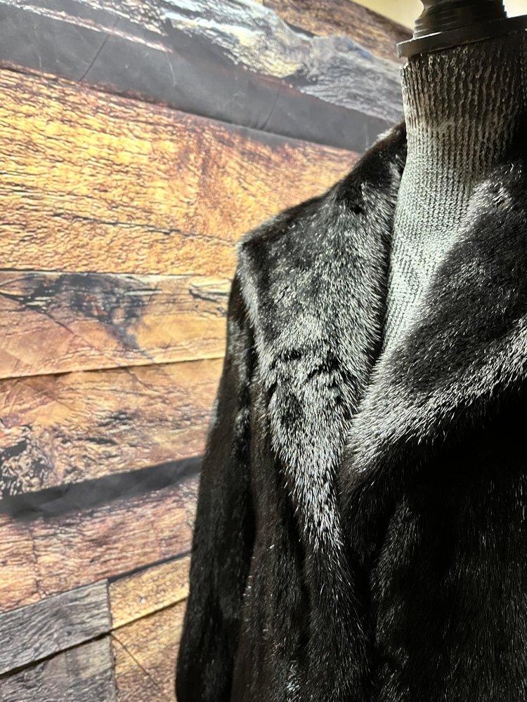 Conklin Black Full Length Mink Coat w/ Wing Collar,  Size S