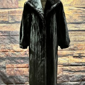 Conklin Black Full Length Mink Coat w/ Wing Collar,  Size S