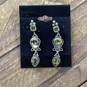 Sterling Silver & Light Green Three Tier Drop Earrings