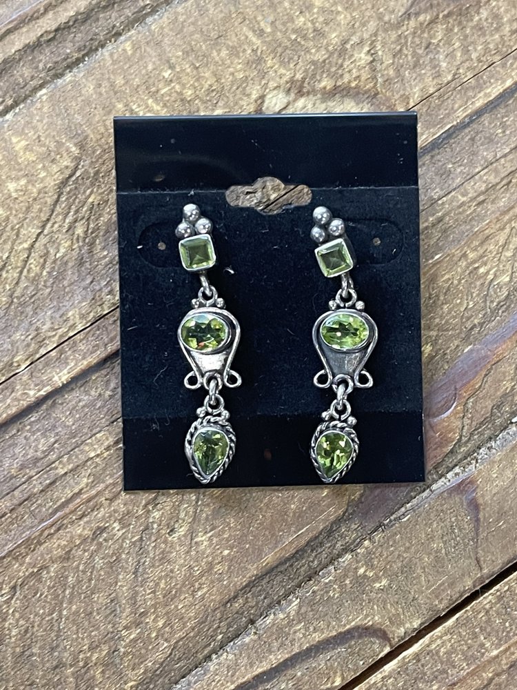 Sterling Silver & Light Green Three Tier Drop Earrings