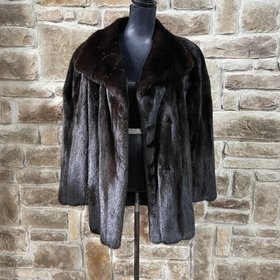 Andre Furs Dark Ranch Straight Style Mink Coat, Size L