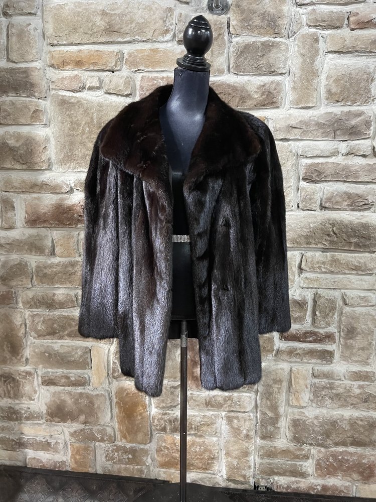 Andre Furs Dark Ranch Straight Style Mink Coat, Size L