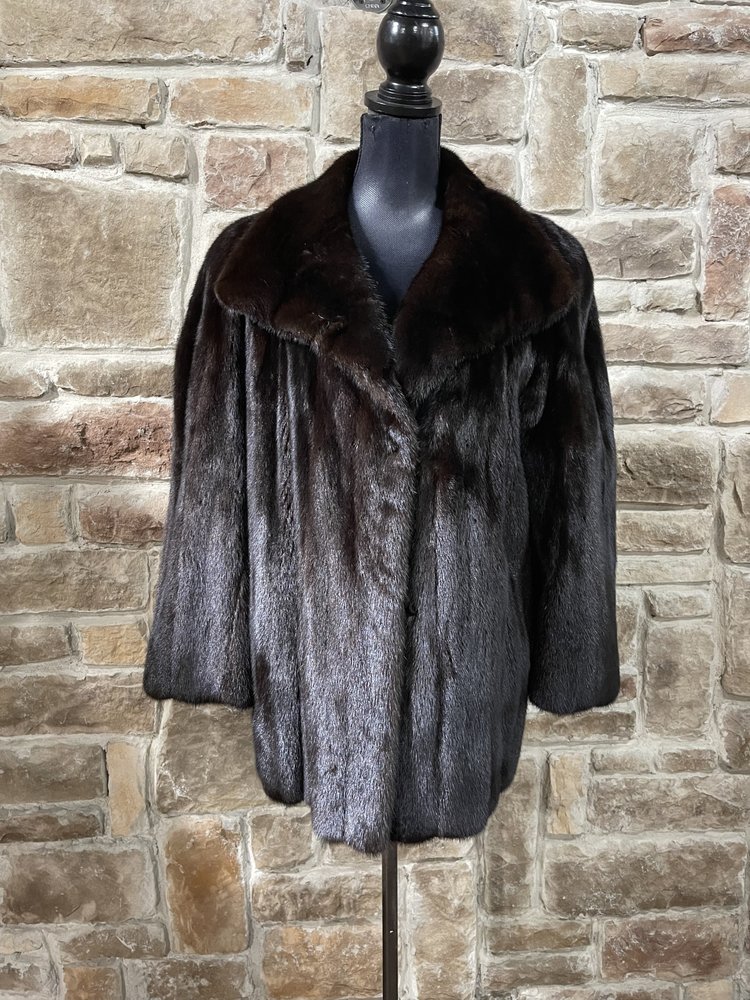 Andre Furs Dark Ranch Straight Style Mink Coat, Size L