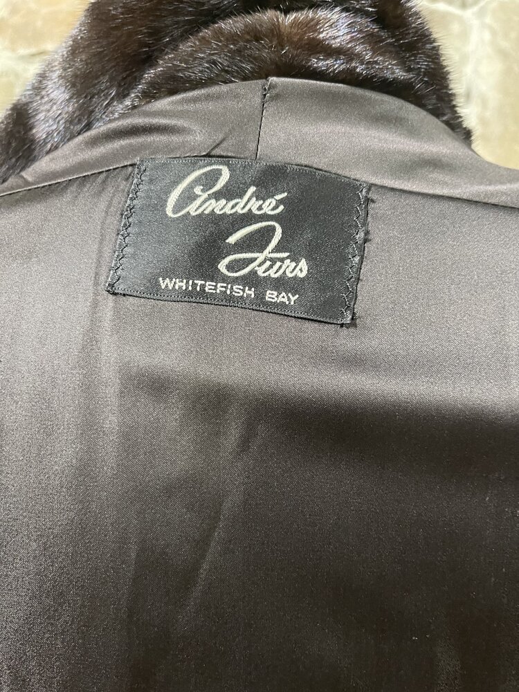 Andre Furs Dark Ranch Straight Style Mink Coat, Size L