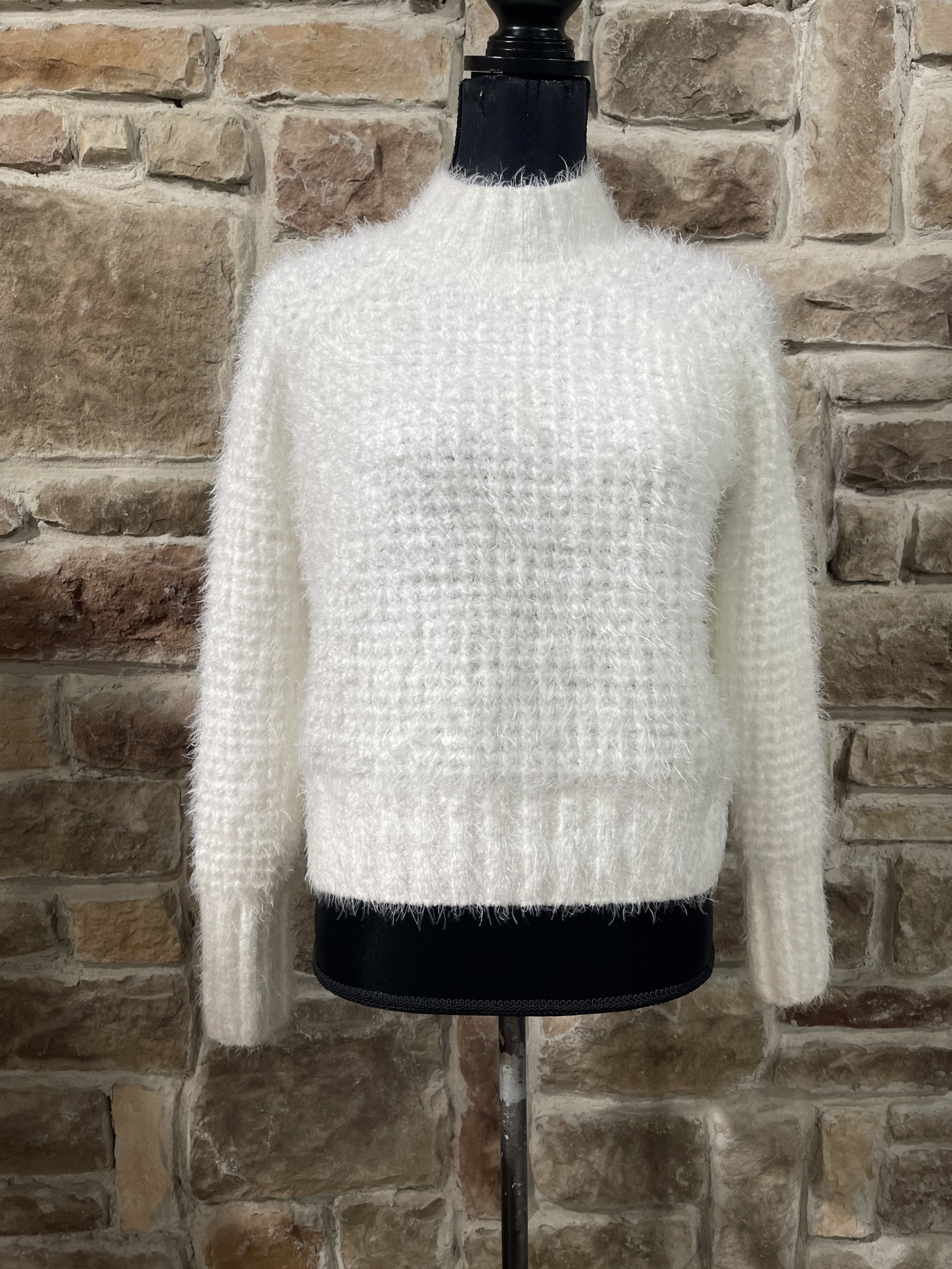White Fuzzy Mock Turtleneck Sweater 